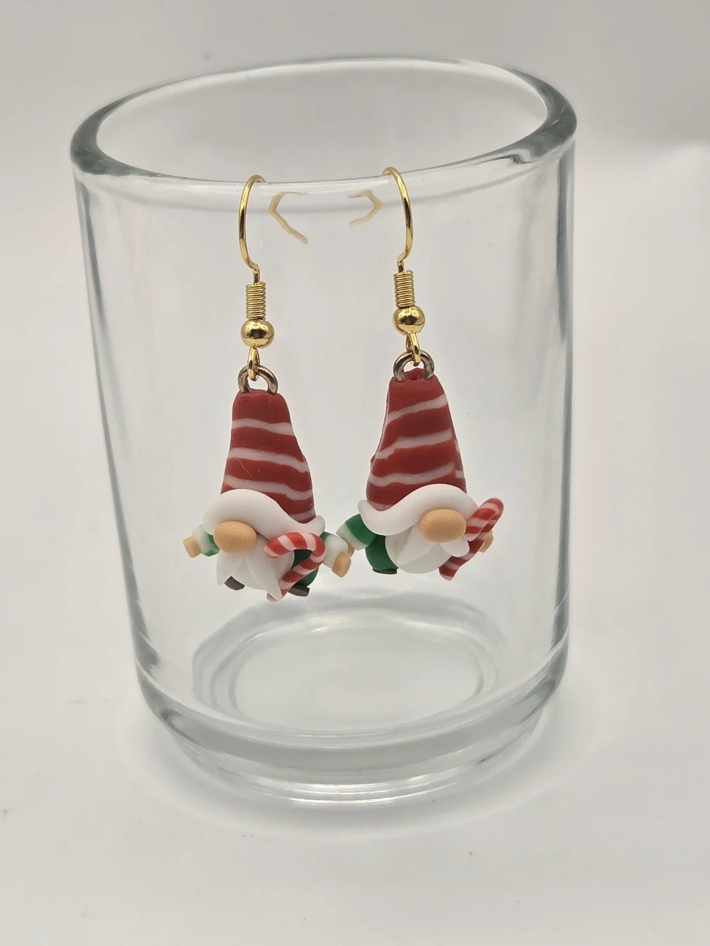 Kids Red Gnome Drop Earrings with Candy Cane Accent